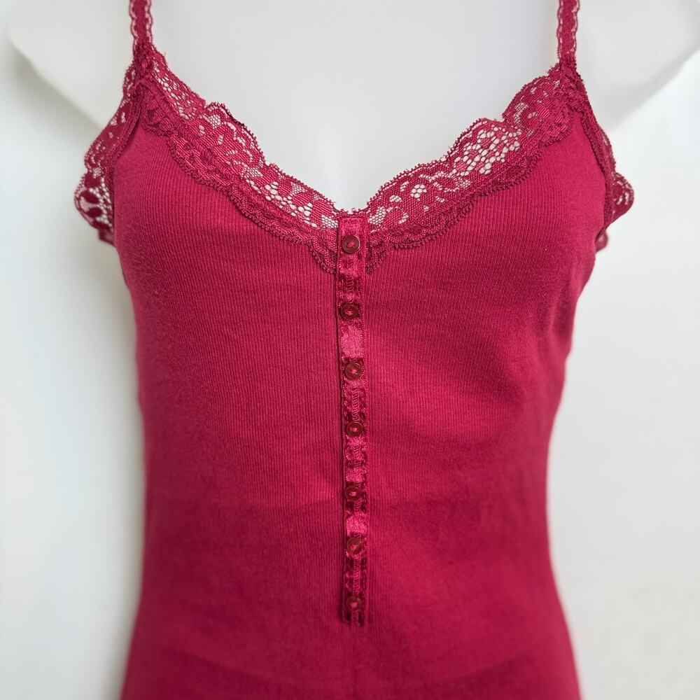 90s Y2K Layering‎ Lace Trim Top Ribbed Fitted Bella Elena Fairy Dark Coquette Lg